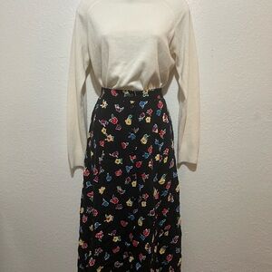 Sag Harbor Black Midi Skirt with Colorful Floral Design